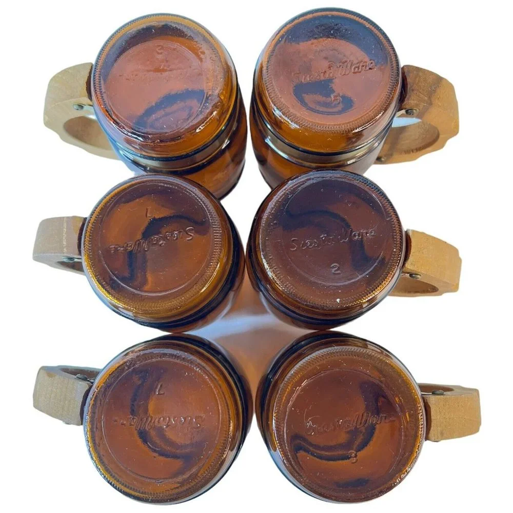 6 SiestaWare‎ Western Roundup Barrel Mug Wood Handle Wagon Wheel Skull CampFire